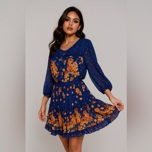 Ryan Michelle dress Floral print Size XLP stretchy waist blue